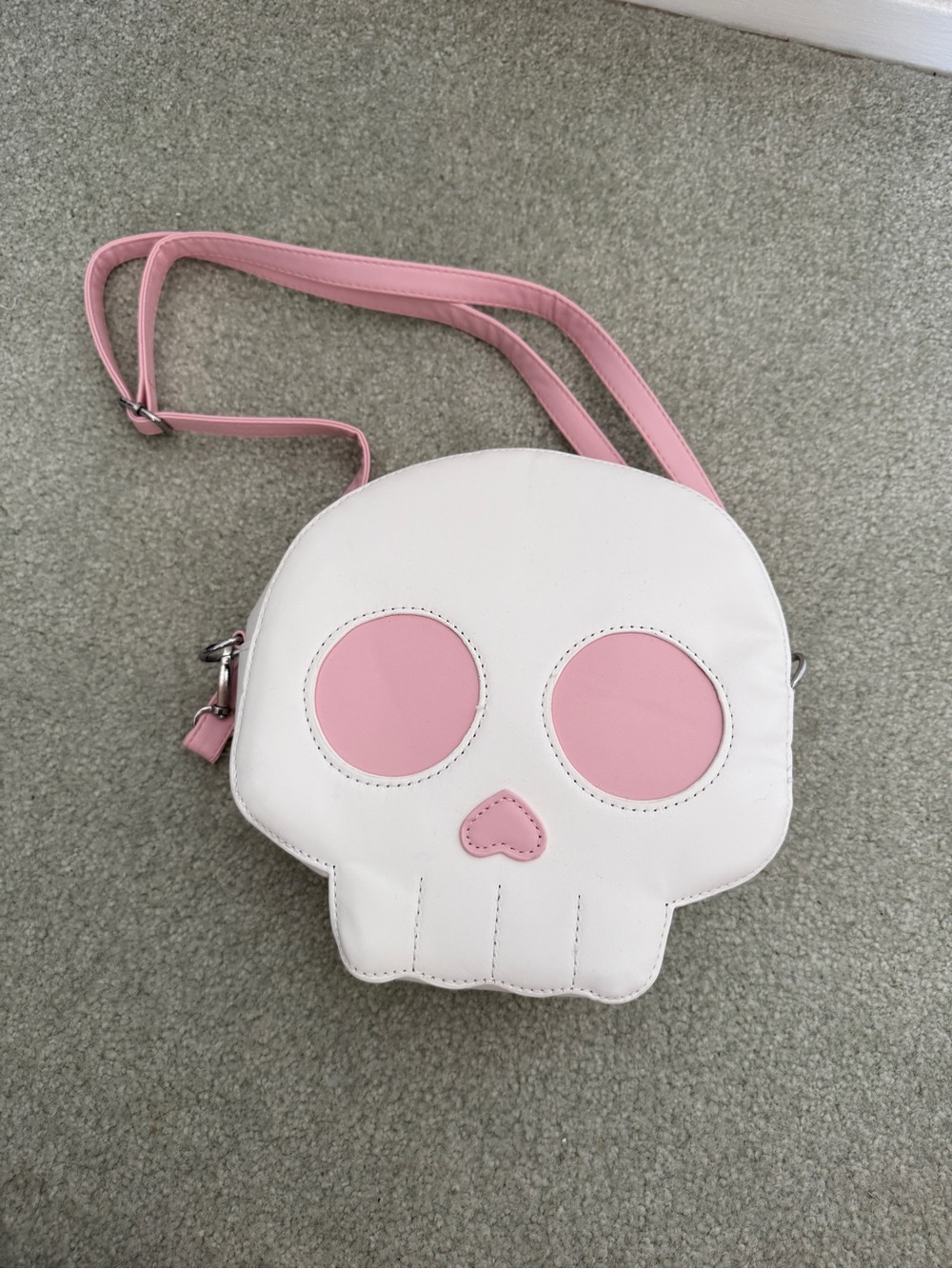 White and Pink Skull Crossbody Bag